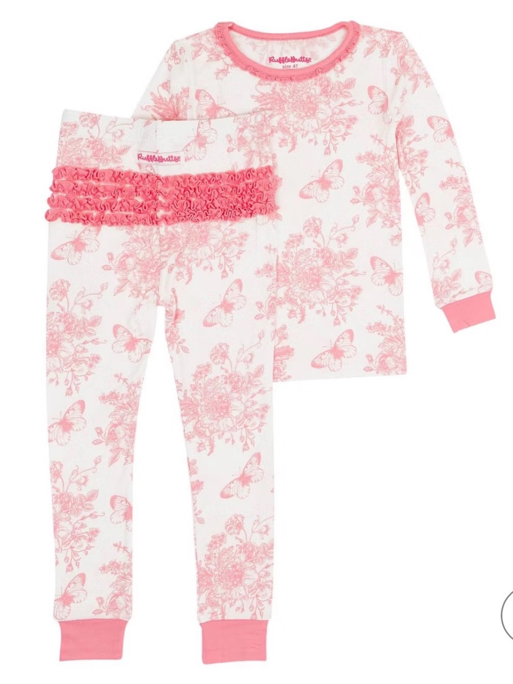 RuffleButts 12-18m Pink Butterfly Garden Toile Bamboo 2pc pajamas set baby girl